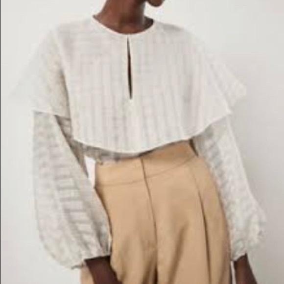 MassimoDutti STRIPED SILK BLOUSE WITH CAPELET - Picture 10 of 11